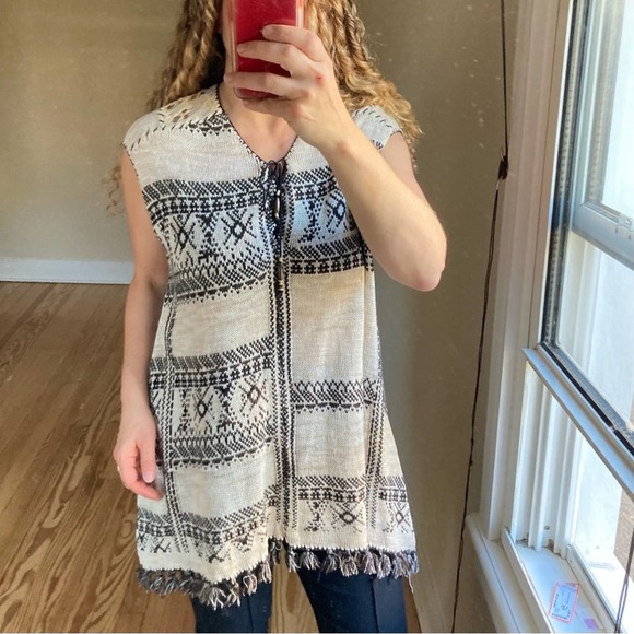 Free People sweater vest fair isle fringe intarsia NEW small